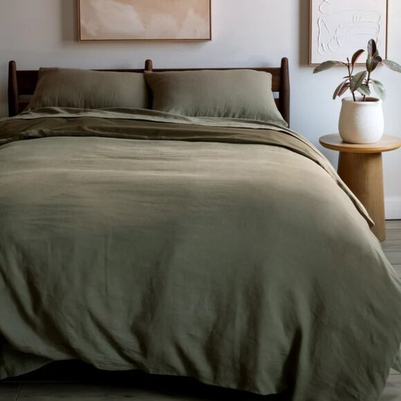 BOKSER Home 100% French Linen KING/CAL.KING MOSS Green Duvet Cover Set - Picture 1 of 5